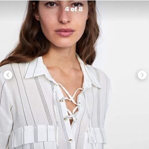 MENDOCINO Gilbert Vertical Chevron Stripe Lace-up Shirt Size M like new